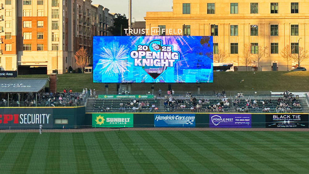 colorful animation on large LED jumbotron