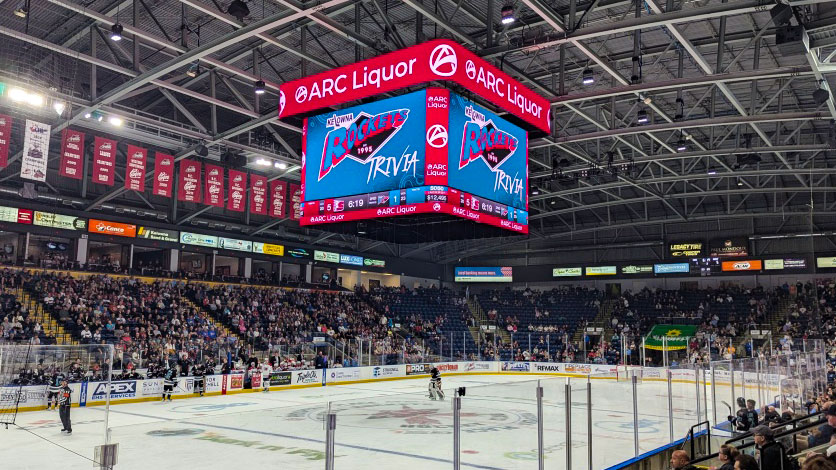 LED centerhung and ribbons in hockey arena