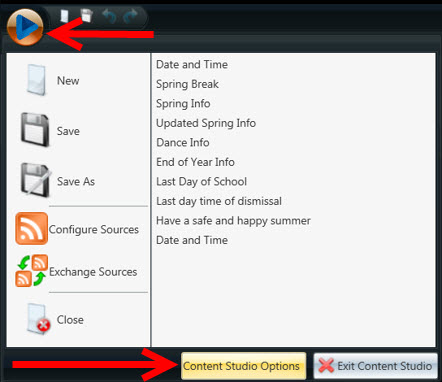 application menu with arrows