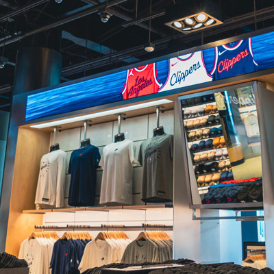 digital signs in Clippers merch store