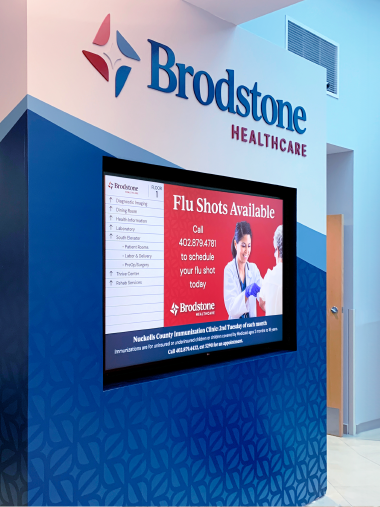 LCD message sign in hospital hallway