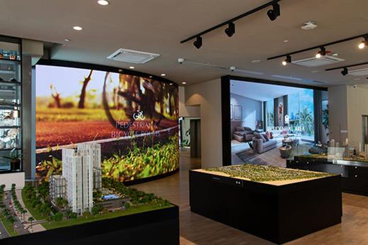 LED video walls in corporate lobby