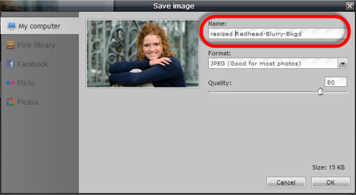 Saving a resized photo in Pixlr