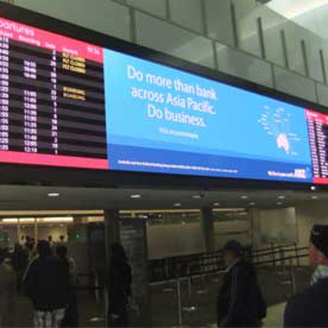 Large LED sign in airport halls