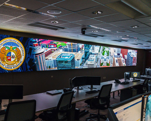 Large screen video wall in military control room