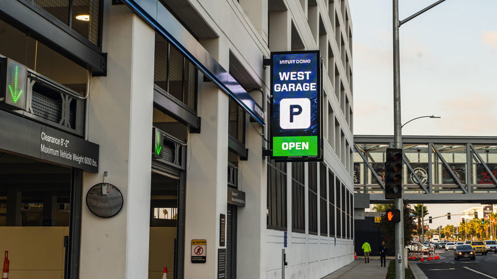 LED sign at parking garage entrance