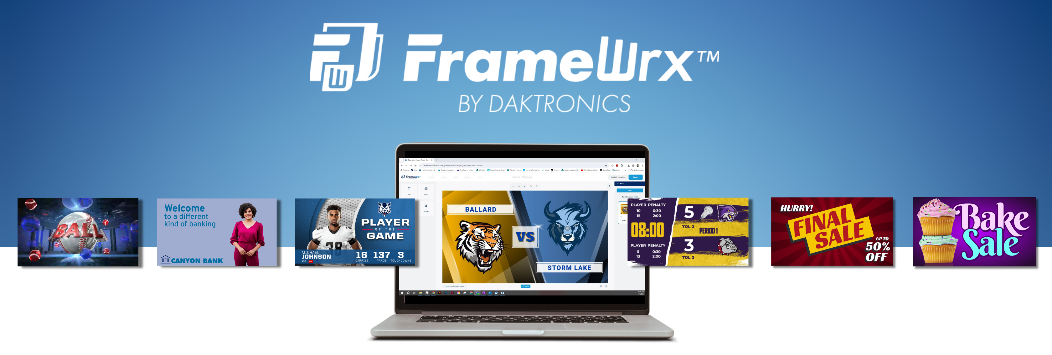 FrameWrx content examples on laptop