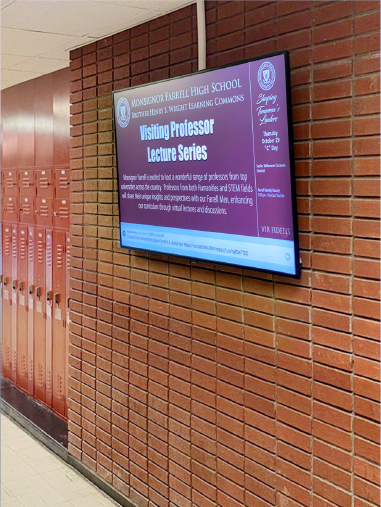 LCD display in school hallway