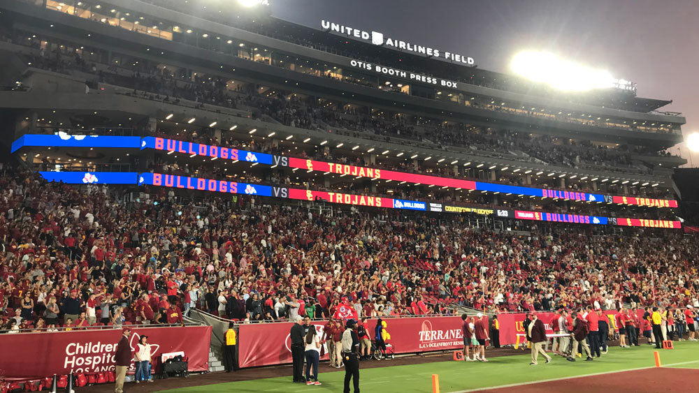 LED ribbons in lining stadium bleachers