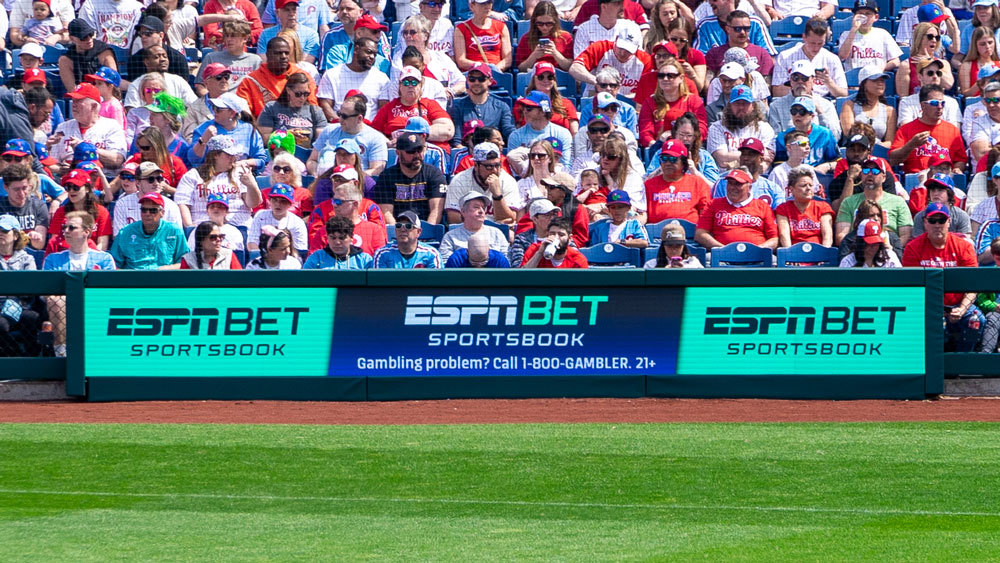 LED backdrop along baseball diamond fence
