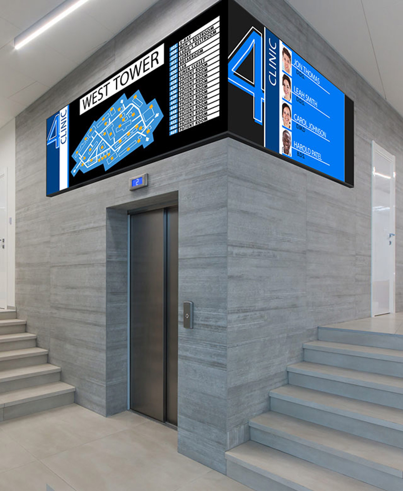 TV wayfinding display on hospital campus