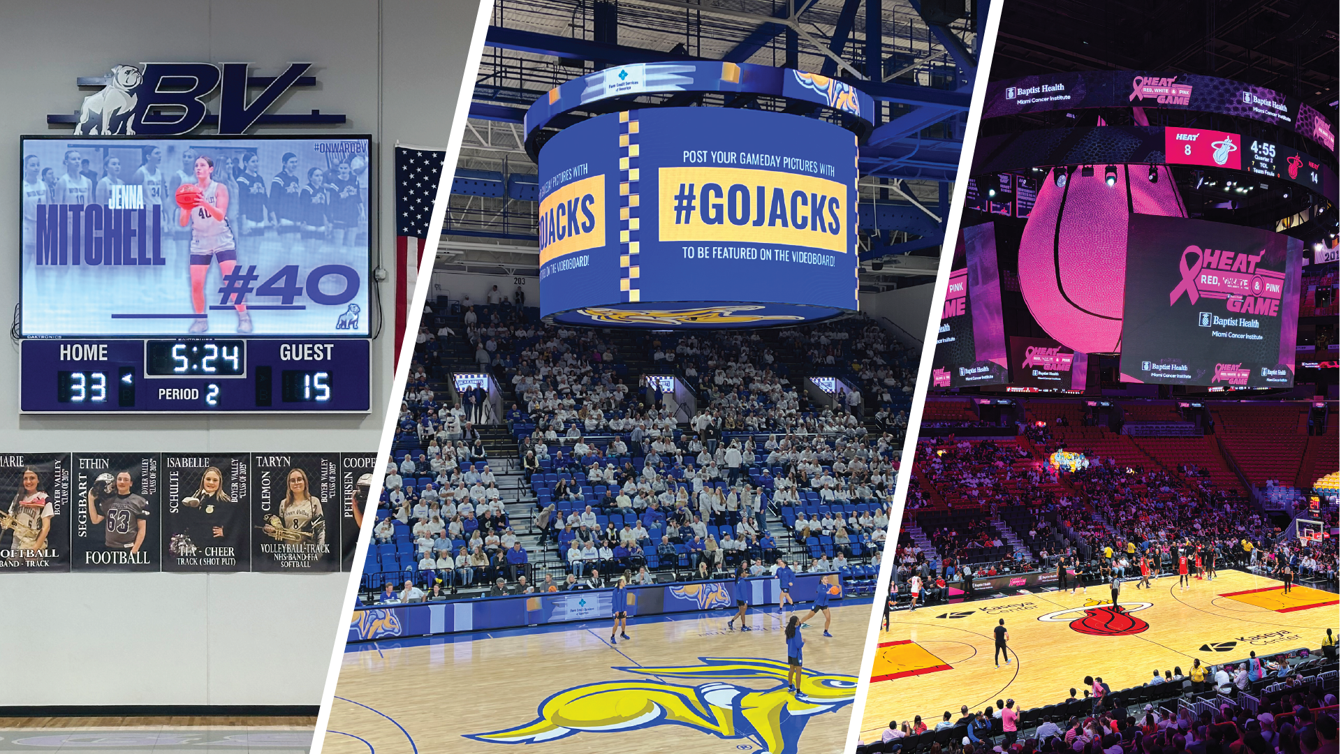 Daktronics basketball systems in high school, college, and pro venues