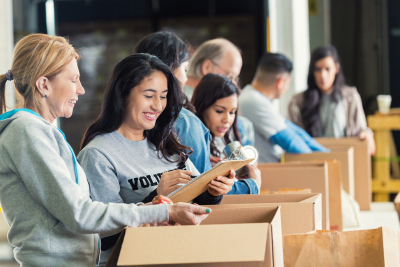 volunteers at a local food drive