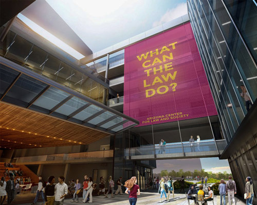 LED mediamesh lining skywalk on college campus