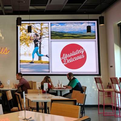 Indoor video wall for entertainment at restaurant