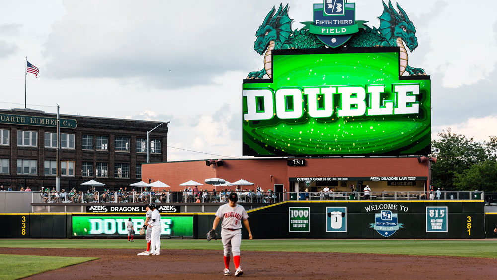 custom shaped jumbotron in baseball stadium