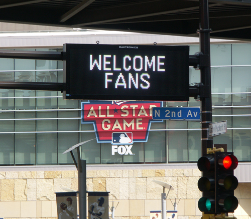 Street signage welcoming passengers