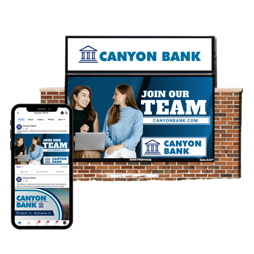 Bank promoting socials on a digital display