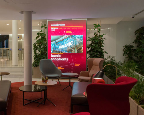 Video wall in corporate lobby sitting area