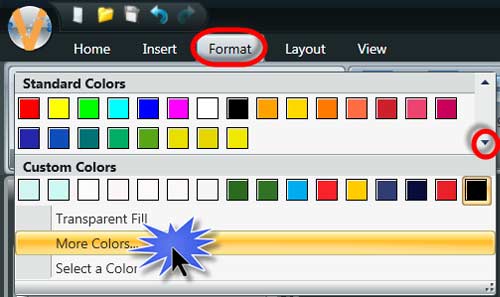 Format tab and select more colors.