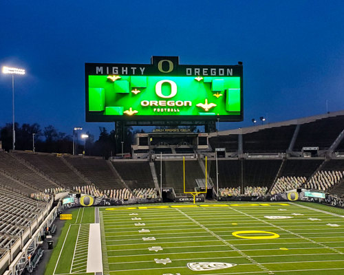 University of Oregon football stadium with jumbotron in endzone