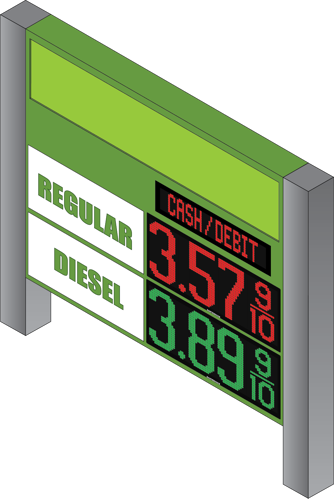 rendering of price digit display with digital cash/credit sign