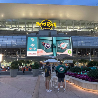 large format LED screen on stadium exterior