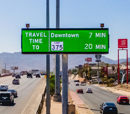 its dynamic roadside sign showing travel times