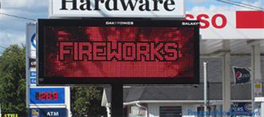 Red monochrome digital message display installation photo