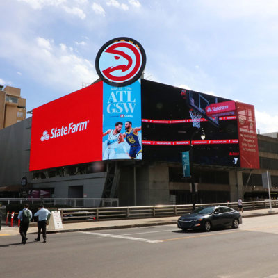 large format LED video on arena parking garage