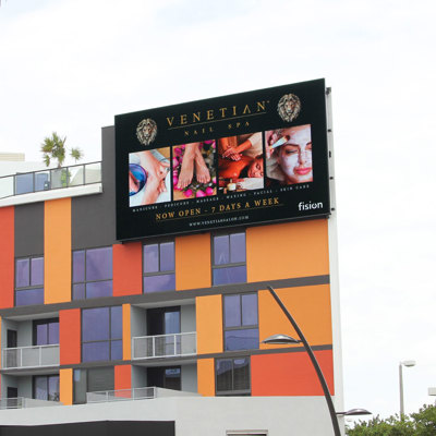 Digital billboard on side of apartment building