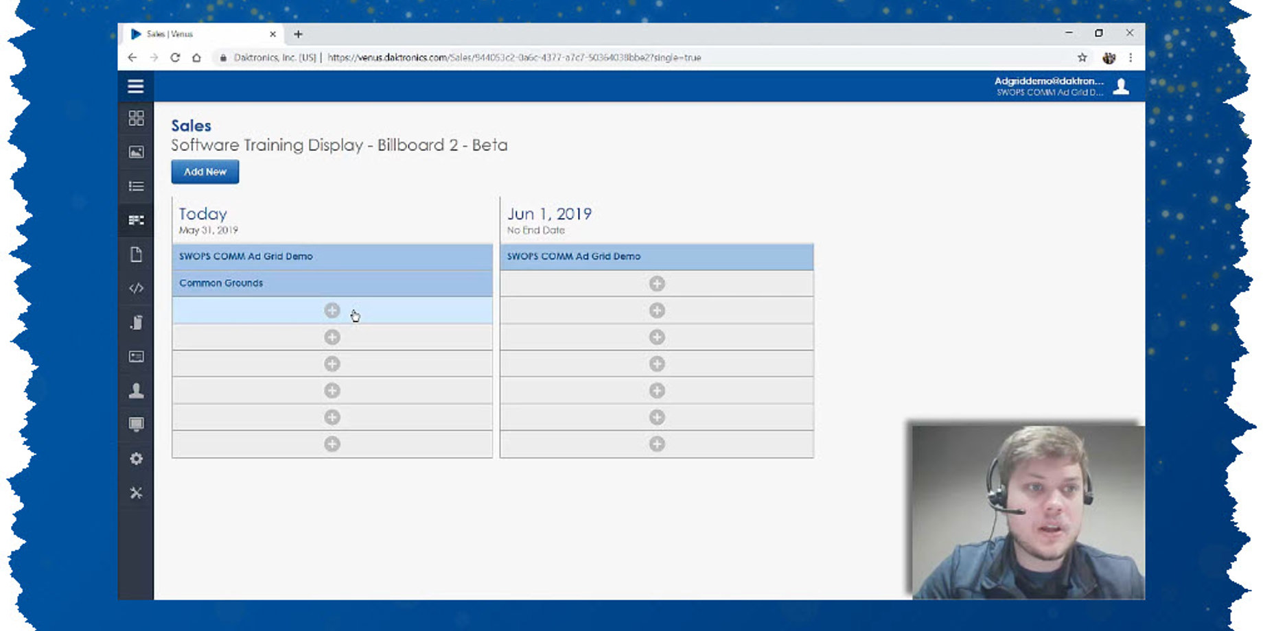 Venus Control Suite Ad Grid Scheduling