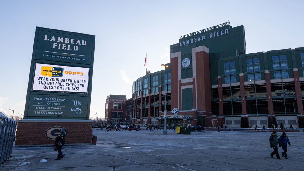 LED marquee outside Lambeau Field