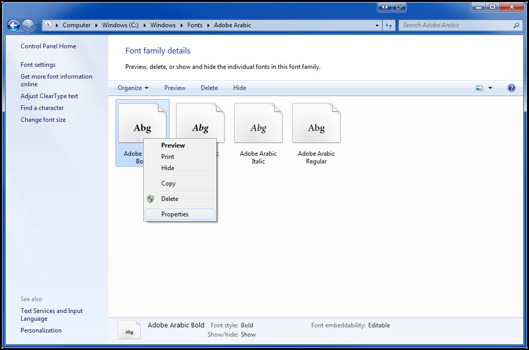 font style properties