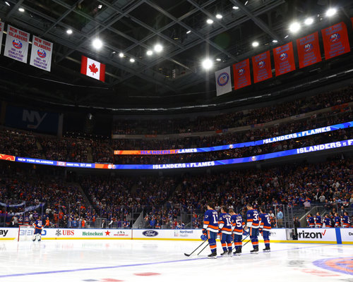 Hockey arena with LED ribbon strips in stands