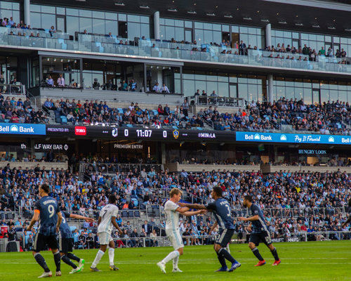 LED ribbon along seating in soccer stadium