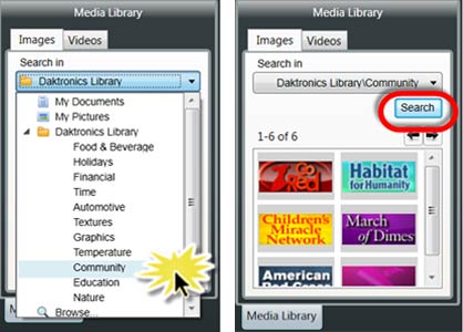 Click on Daktronics library > Community > Search