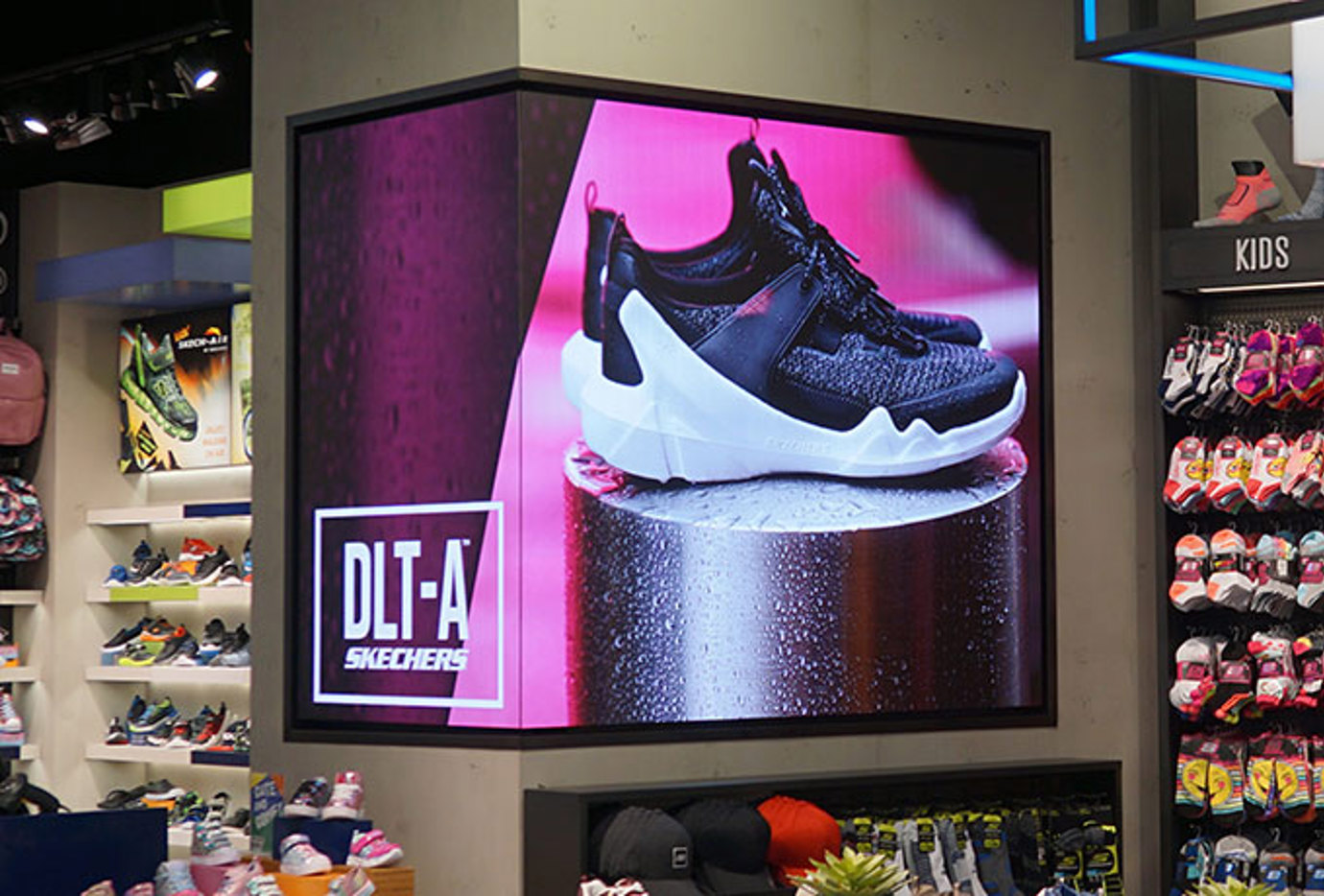 LED video wall in retail shoe store