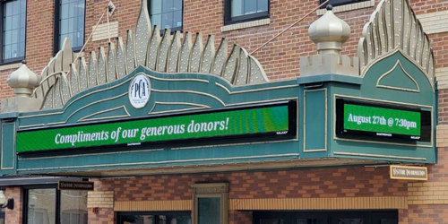 message center above theater entrance