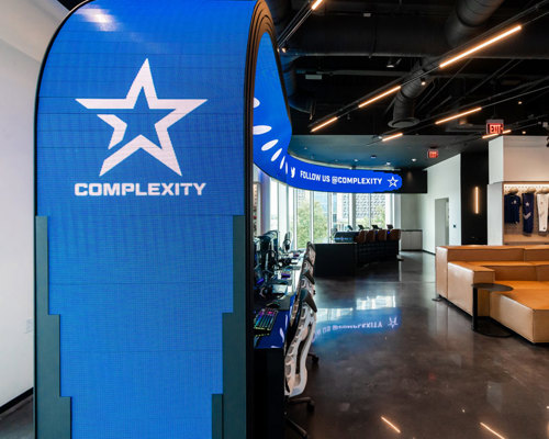 E-gaming center with LED ribbons over desks