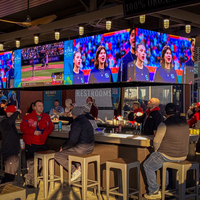 hanging LED display above Phillies bar