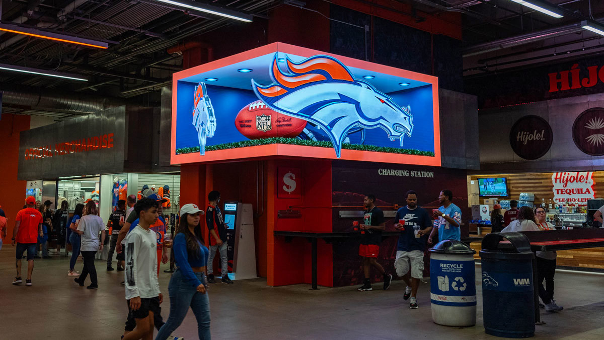 LED video wall in Denver Broncos concourse area