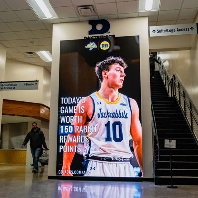 LED video wall in college stadium lobby