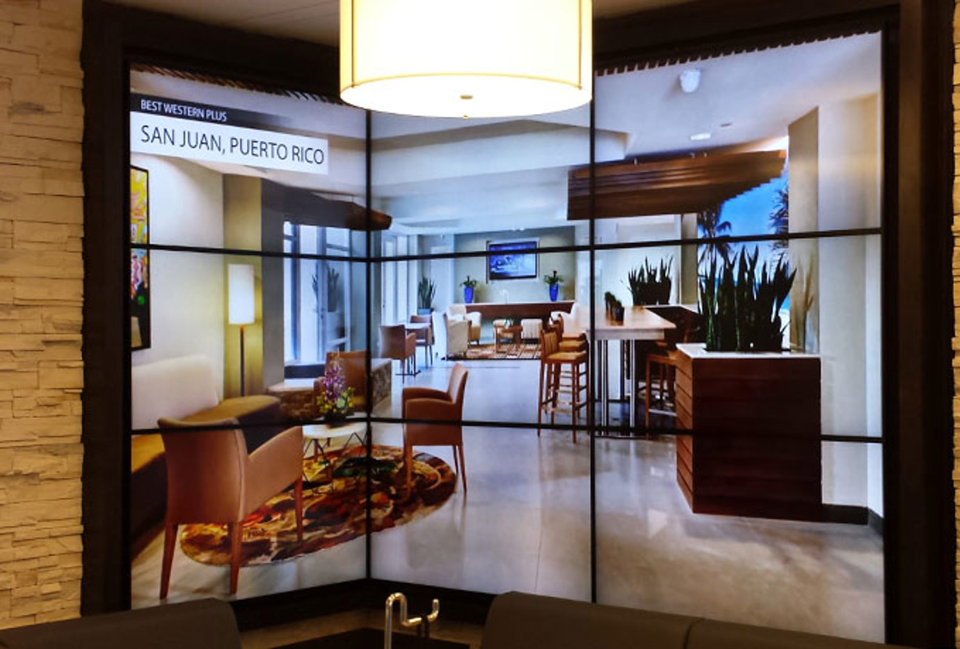 LCD video wall in hotel lobby