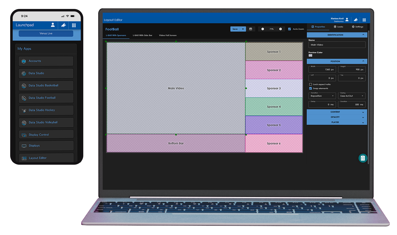 Venus Control Suite platform on multiple devices
