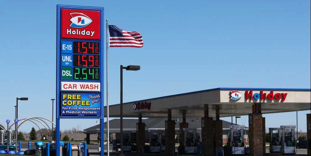 fuel price digit displays with video board below