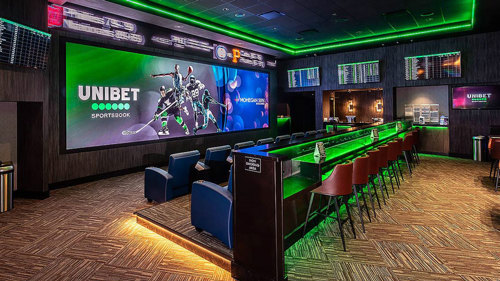 Unibet Sportsbook wall with LEDs at Mohega Sun Casino